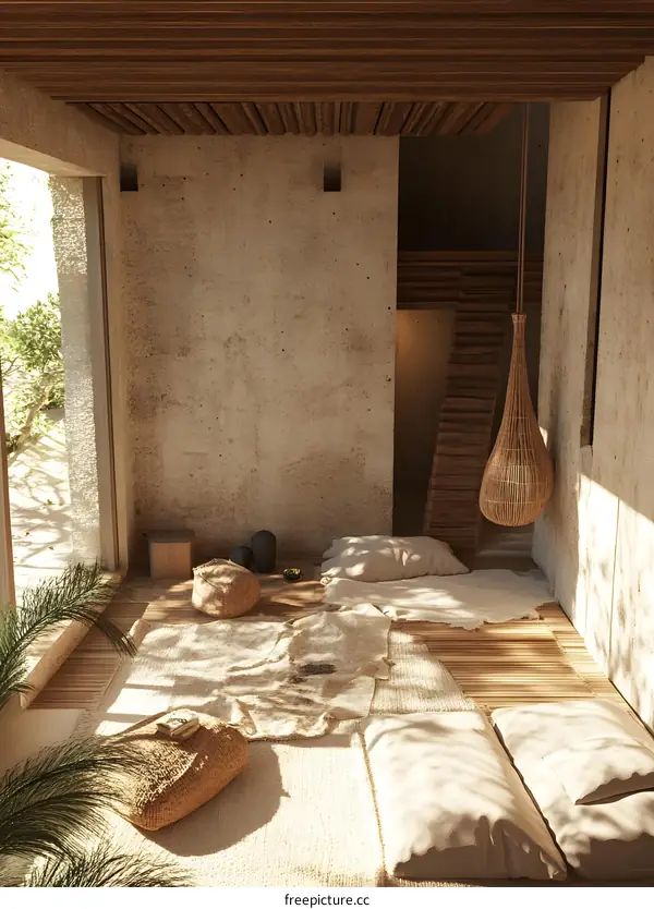 Minimalist Interior Design with Wooden Floor and Concrete Walls