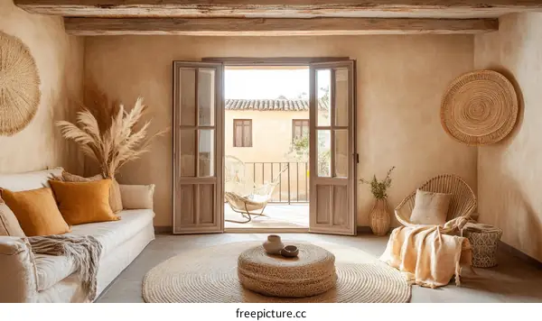 Beige Living Room with Natural Decor