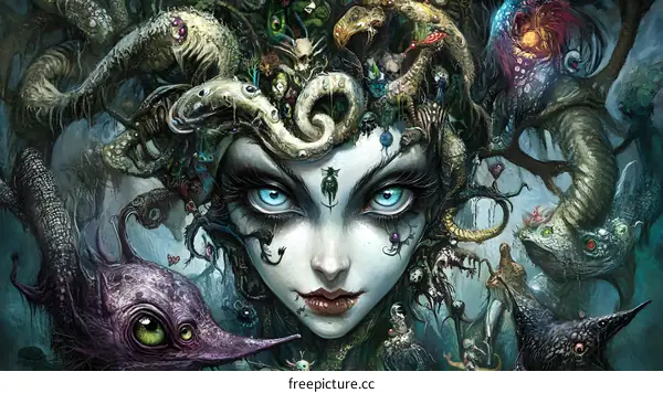 Fantasy Art with Woman and Snakes