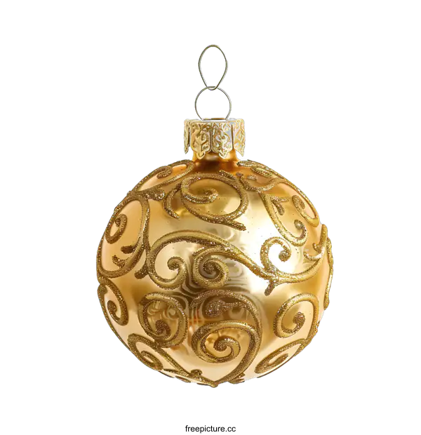 [Transparent Background PNG]Golden Christmas Ornament with Swirl Design