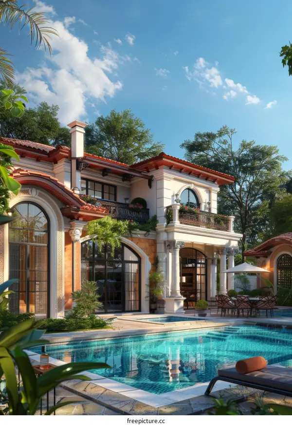 Luxury mediterranean style villa with pool and garden