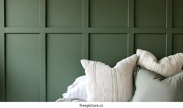 Dark Green Panel Accent Wall with Pillows