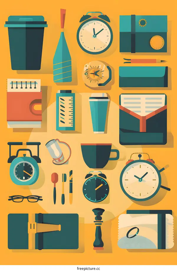 Flat Design Illustration Of Various Office Supplies