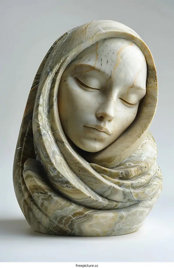 Stone Sculpture of a Woman with Closed Eyes