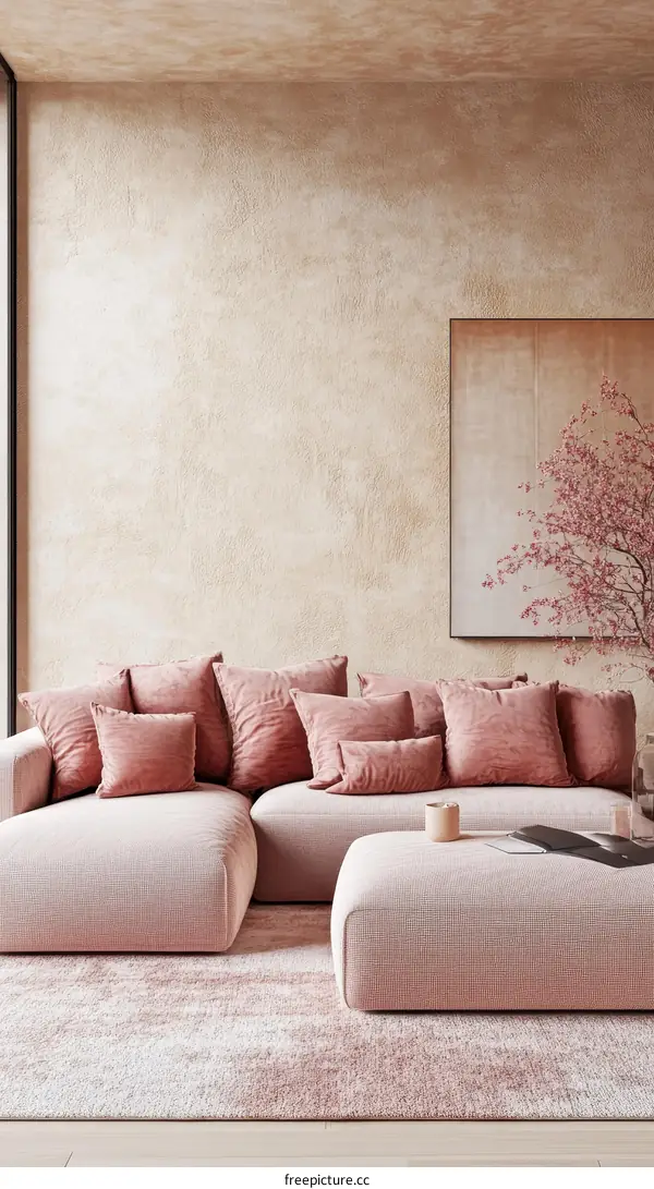 Pink Sectional Sofa Living Room Illustration