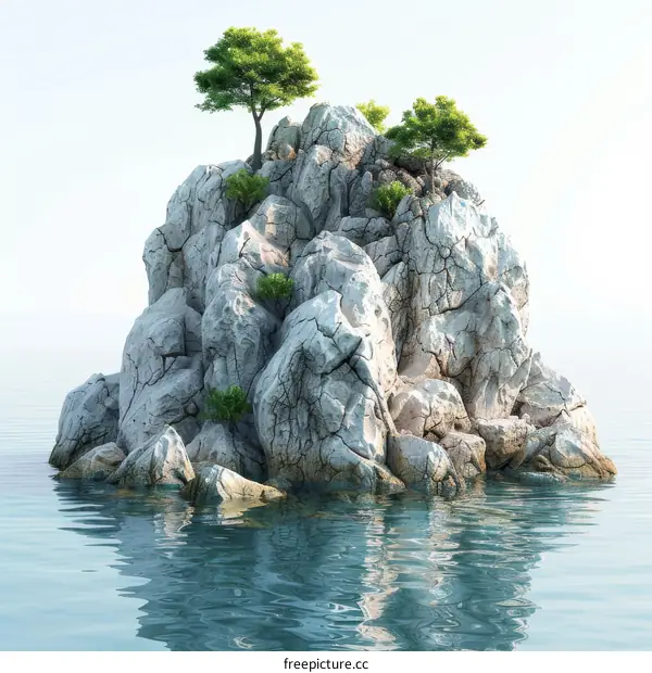 Solitary Rocky Island with Trees