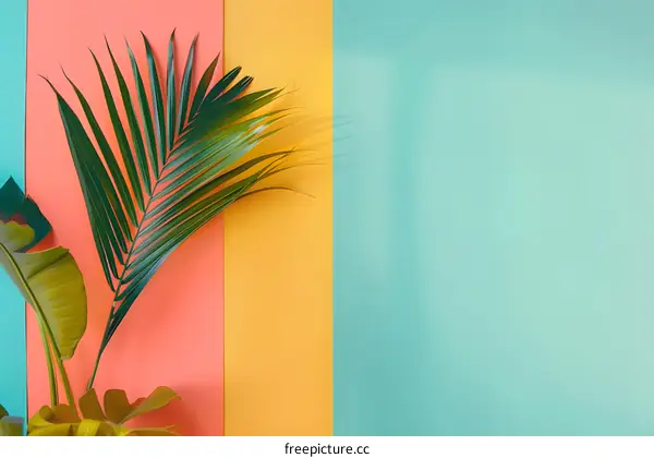 Tropical Palm Leaf On A Colorful Background