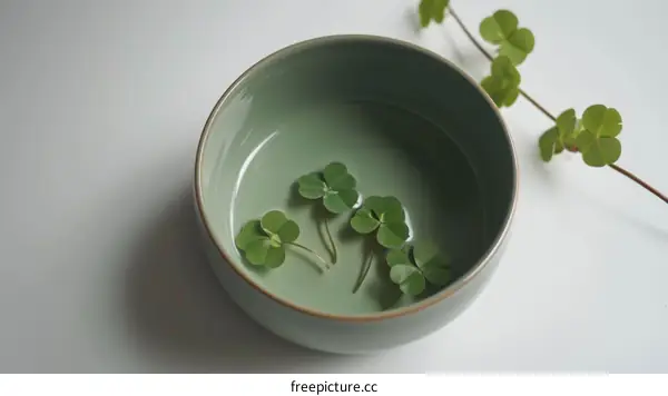 A bowl of four-leaf clovers