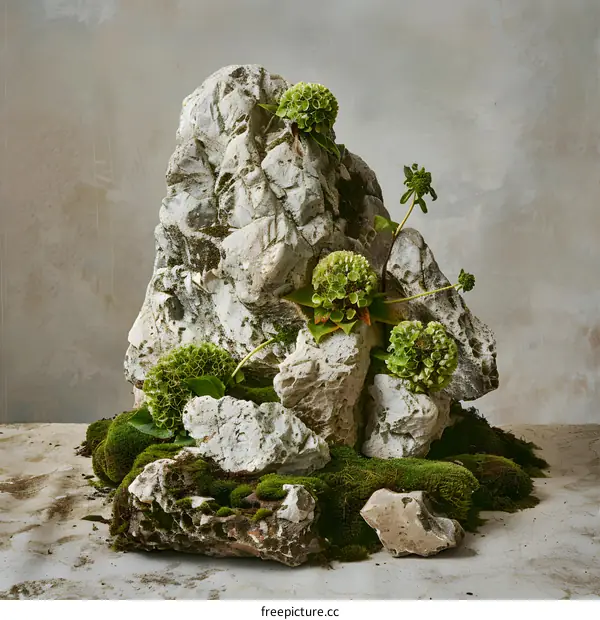 Stone Arrangement With Green Plants