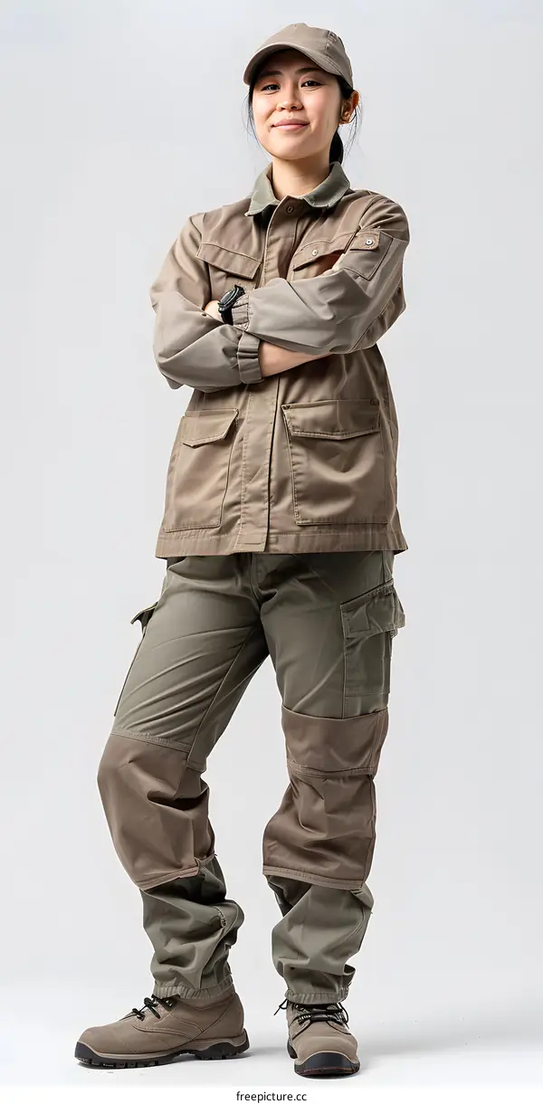 Woman in Workwear on White Background