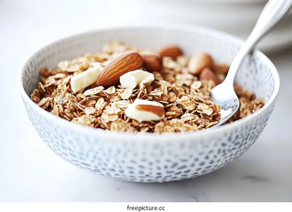 Delicious Homemade Granola with Almonds and White Chocolate Pieces
