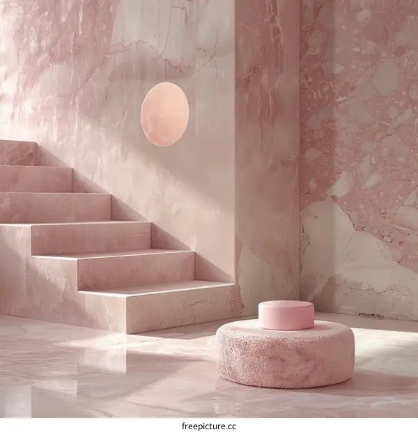 Pink Marble Staircase and Ottoman