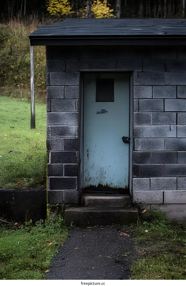 Old Blue Door Entrance to a Brick Building