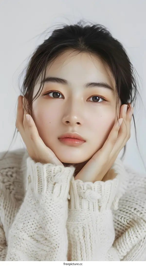 Portrait of a Young Woman with a White Knit Sweater