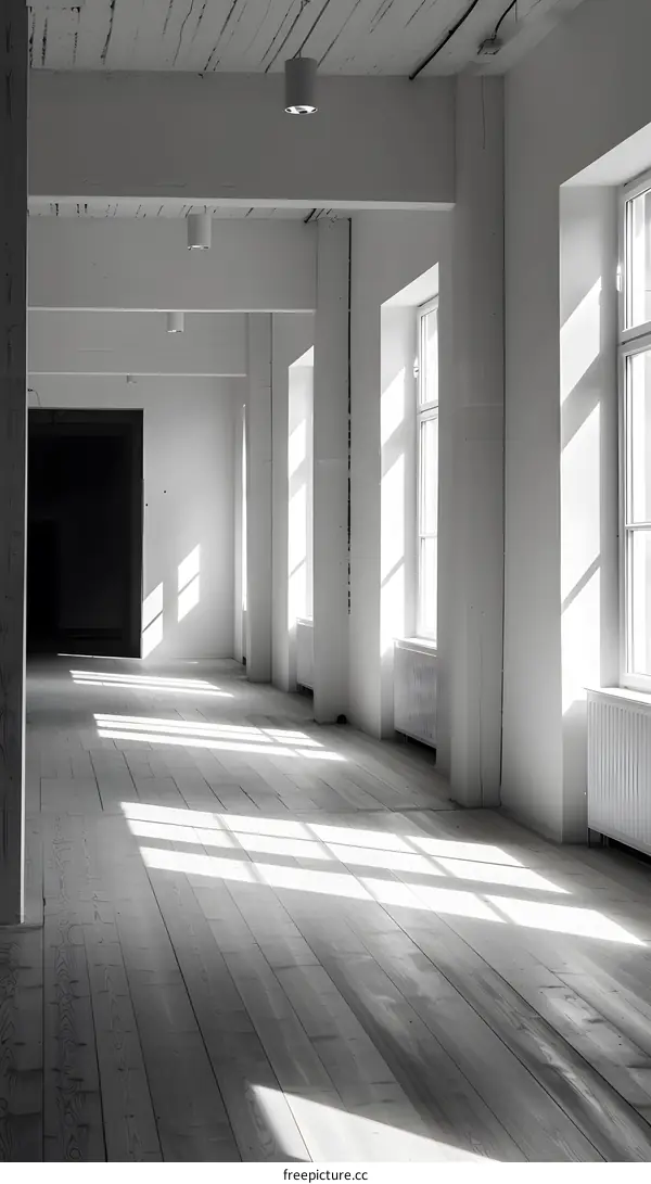Empty White Room With Sunlight Streaming Through Windows