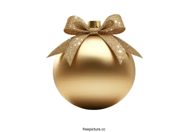 [Transparent Background PNG]Golden Christmas Ornament with Glittery Ribbon