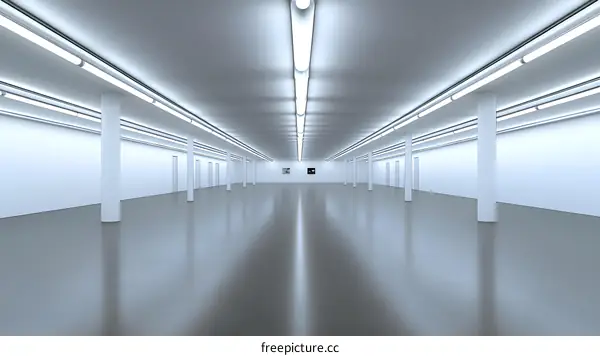 White Empty Hallway With Fluorescent Lights