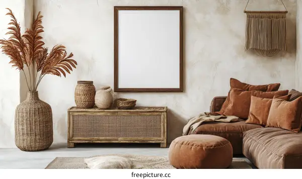 Bohemian Living Room Mockup with Warm Hues