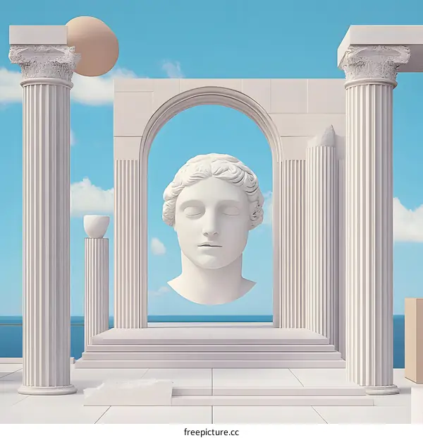 White Marble Statue Head in a Minimalist Archway