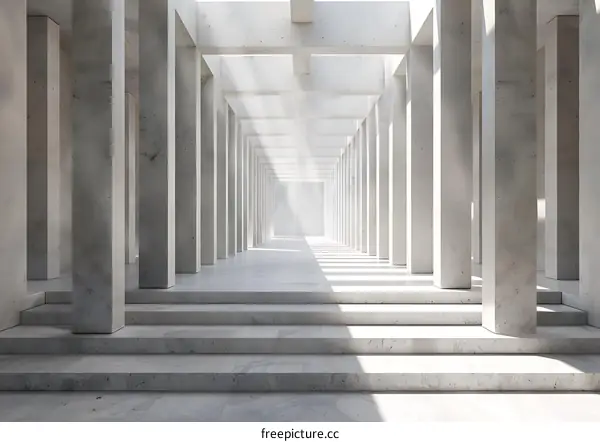 Abstract Minimalist Architecture Design With White Concrete Columns and Stairs