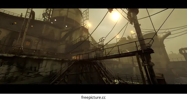 Futuristic Industrial Complex with Metal Bridges and Structures