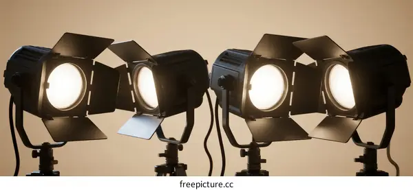 Professional studio lighting equipment with bright lamps