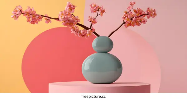 Pink and Blue Abstract Background with Blooming Flowers