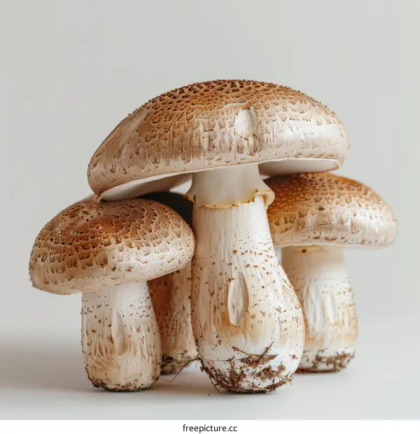 Four Brown Mushrooms on a White Background