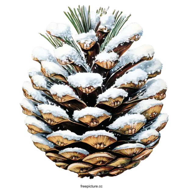 [Transparent Background PNG]Snowy Pine Cone Close-up Illustration