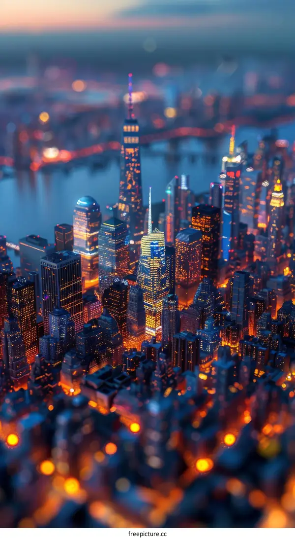 A Miniature Model of a City with Skyscrapers and Illuminations