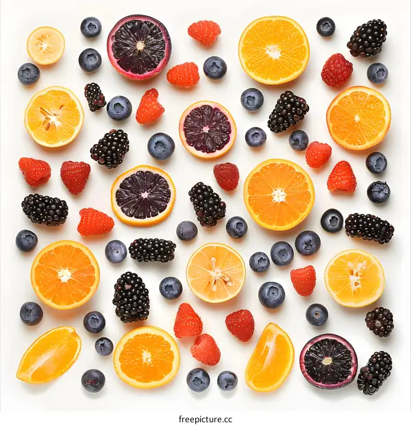 Fresh Citrus Fruit and Berries Pattern Background