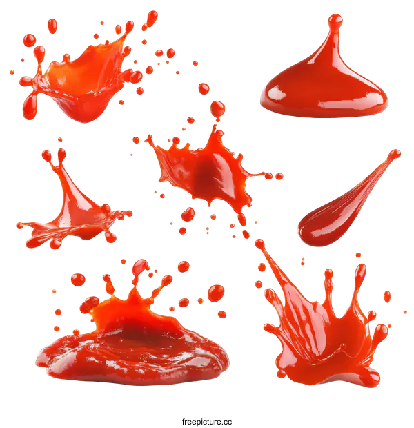 [Transparent Background PNG]Tomato Ketchup Splash Illustrations Collection