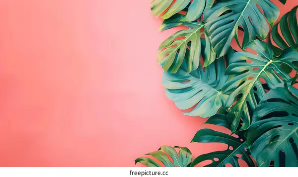Tropical Leaves on Pink Background