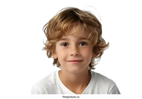 [Transparent Background PNG]Portrait of a Smiling Boy with Blonde Curly Hair