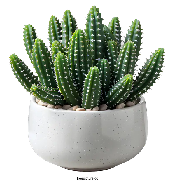 [Transparent Background PNG]Green cactus in a white ceramic pot