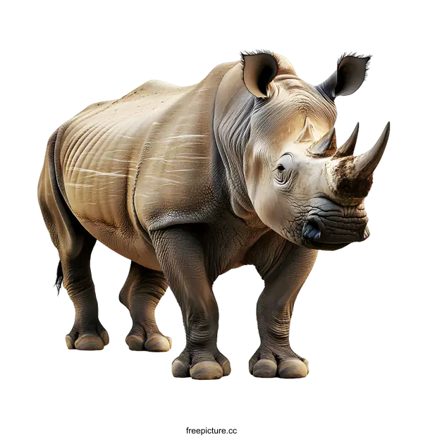 [Transparent Background PNG]White Rhino Standing on White Background