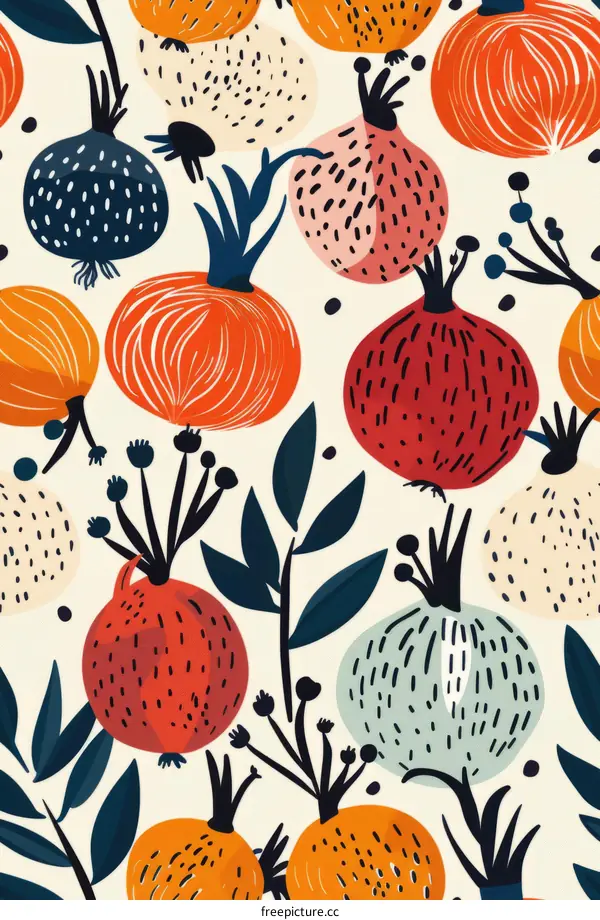 Colorful abstract fruits and leaves seamless pattern