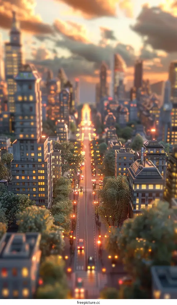 Wide City Street with Tall Buildings