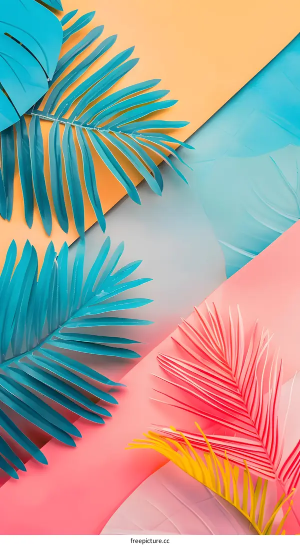 Tropical Leaf Background With Colorful Paper