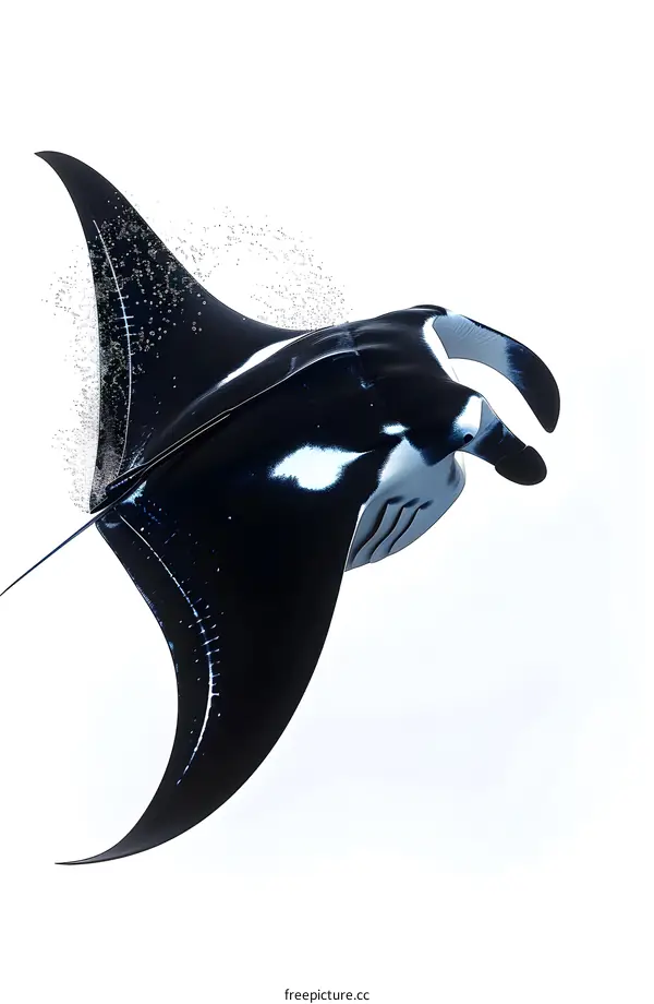 Giant Manta Ray Underwater on White Background