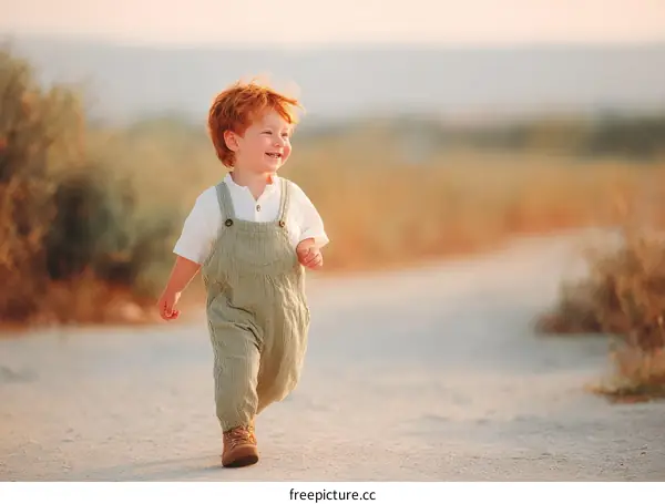 Adorable Toddler Running on a Country Road