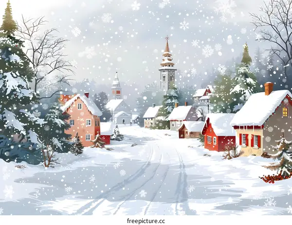 Christmas Village Snow Scene