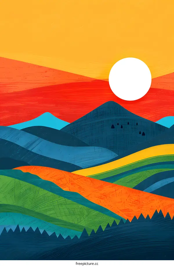 Abstract Colorful Sunset Landscape Illustration