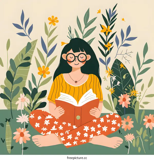 Woman Reading Book in a Garden