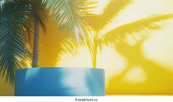 Tropical Palm Tree Shadow on a Yellow Wall