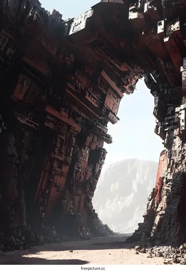 Futuristic Cityscape Ruins in a Desert Landscape