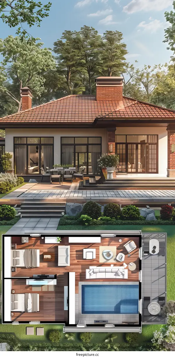 Modern House Design with Swimming Pool Plan