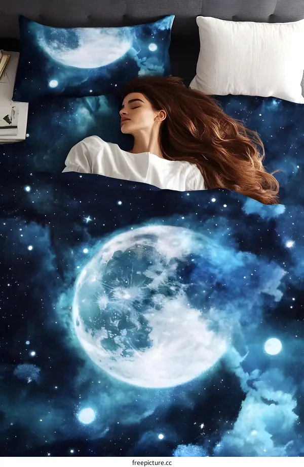 Galaxy Bedding with Full Moon and Stars Pattern