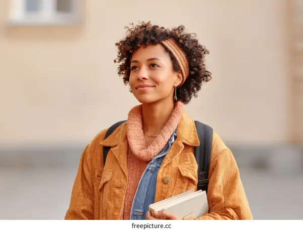 Young Woman Carrying Books Outdoors