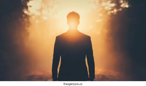 Silhouette of a Man Walking Away in the Golden Hour